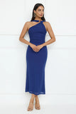 Nightlife Chic One Shoulder Mesh Midi Dress Blue