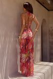 ADRIANNA PLUNGE RUCHED MAXI DRESS KIARA PEACH