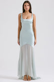 pistachio chiffon floor length gown