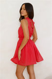 Stylish Gathering Mini Dress Red
