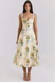 lemon vintage ribbon print cotton midi dress