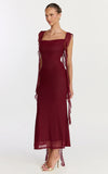 Rosha Midi Dress Ruffle Strap Dress in Wine