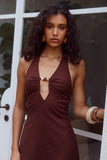 MARTHA HALTER A LINE MINI DRESS CHOCOLATE