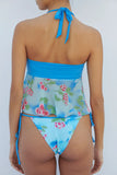 Luna Floral Halter Top Blue Daiquiri