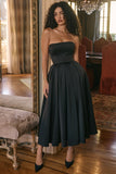 black strapless satin corset midi dress sale
