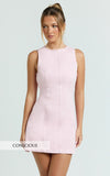 Olenna Mini Dress High Neck Fitted Denim Dress in Pink