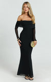 Bethanie Maxi Dress Off The Shoulder Mesh Dress in Black