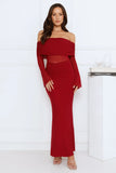 Softspell Off Shoulder Mesh Maxi Dress Burgundy