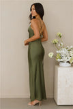 The Sophia Satin Maxi Dress Olive