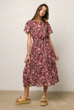 Mary Anne Floral Midi Dress in Brown FINAL SALE
