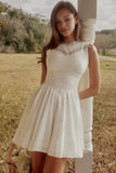 white embroidered cotton lace trim mini dress