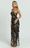 Sienna Maxi Dress 3D Floral Strapless Column Dress in Black