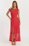Judee Midi Dress One Shoulder High Side Split Dress in Red