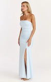 Opal Maxi Dress Off Shoulder Gathered Bodice Fit And Flare Dress in Blue