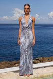 LOTUS HALTER COWL MAXI DRESS STEEL VIPER