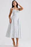 white bluebell print cotton halter sundress