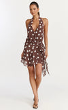 Lia Mini Dress Wrap Around Dress in Choc Polka Dot