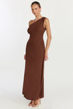 Aurelie Maxi Dress Off Shoulder Column Dress in Chocolate