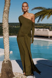 BIANCA ONE SHOULDER MAXI DRESS ARMY GREEN