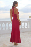 FLORA CUT OUT HALTER MAXI DRESS CHERRY