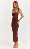 Kenna Maxi Dress Gathered Bust Tucked Waist Dress in Chocolate