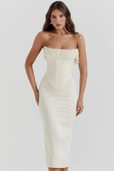 vintage cream embellished strapless dress