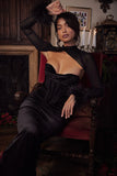 black velvet corset maxi dress