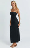 Natasha Midi Dress Strapless Ruched Column Dress in Black