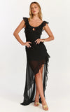 Theadore Maxi Dress One Shoulder Asymmetric Hem Dress in Black