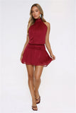 Flirty Halter Shimmer Mini Dress Wine