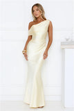 Shes A Dream Satin Off Shoulder Maxi Dress Yellow