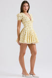 buttercup vintage floral print pleated cotton mini dress