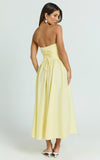 Daria Midi Dress Strapless Corset Gathered Dress in Lemon