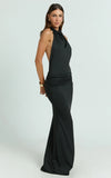 Lizzy Maxi Dress Backless Ruched Bodycon Dress in Black