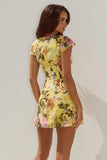 ZARIA V NECK CORSET MINI DRESS KENDALL YELLOW