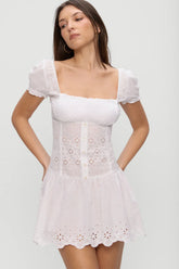 Lucien Cotton Embroidered Mini Dress Optic White