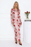 Scent Of Roses Long Sleeve Satin Maxi Dress Pink