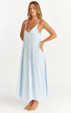 Estelle Maxi Dress V Neck Pleated Dress in Blue