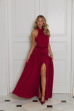 Rosé Petal Dreams Halter Maxi Dress Berry