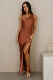 The Aurora One Shoulder Satin Maxi Dress Copper