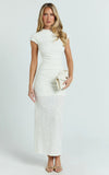 Kayrene Maxi Dress Short Sleeve Jacquard Dress in Cream