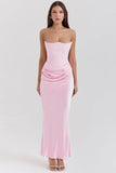 rose shadow strapless corset maxi dress