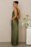 The Aurora One Shoulder Satin Maxi Dress Olive