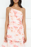Petal Whirl One Shoulder Maxi Dress Pink