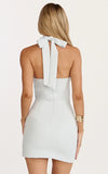 Karina Mini Dress Halter Neck Princess Panel Tucked Waist Dress in Blue