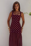 TILLIE SHEER BOTTOM MAXI DRESS WINE WHITE POLKA