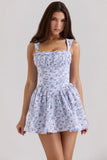 blue floral print cotton mini dress with bloomers