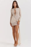 natural knit lace up dress