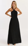 Hilda Maxi Dress Knot Detail Halter Neck Maxi Dress in Black