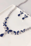Royal Blue Butterfly Crystal Drop Earrings Necklace Jewelry Set
